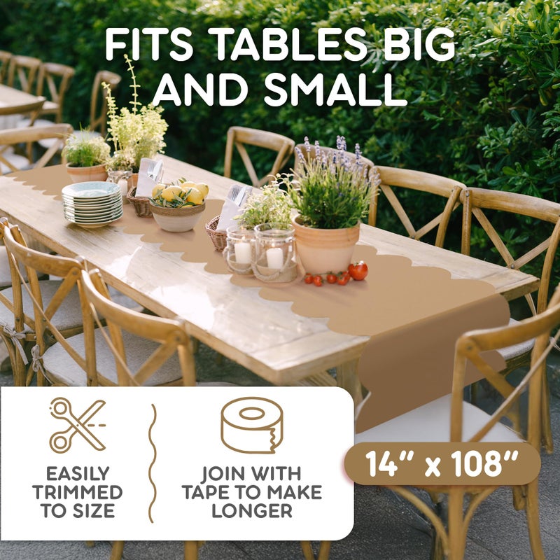 Swanoo Gold Plastic Disposable Table Runner. 5 Pack 14 x 108 inch. ScallopTable Runner Adds A Pop of Color to Your Party Table, by Swanoo - Image 5